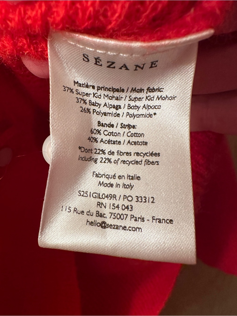 Sezane Bright Red Button-Back Cardigan - Picture 5 of 5